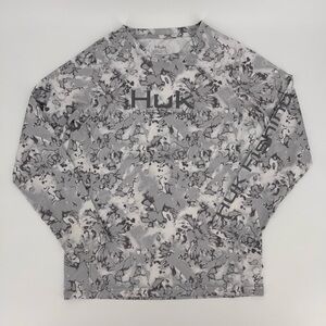 Huk Youth Pursuit Performance Long Sleeve Crew Shirt Flat Fins Harbor Gray Large